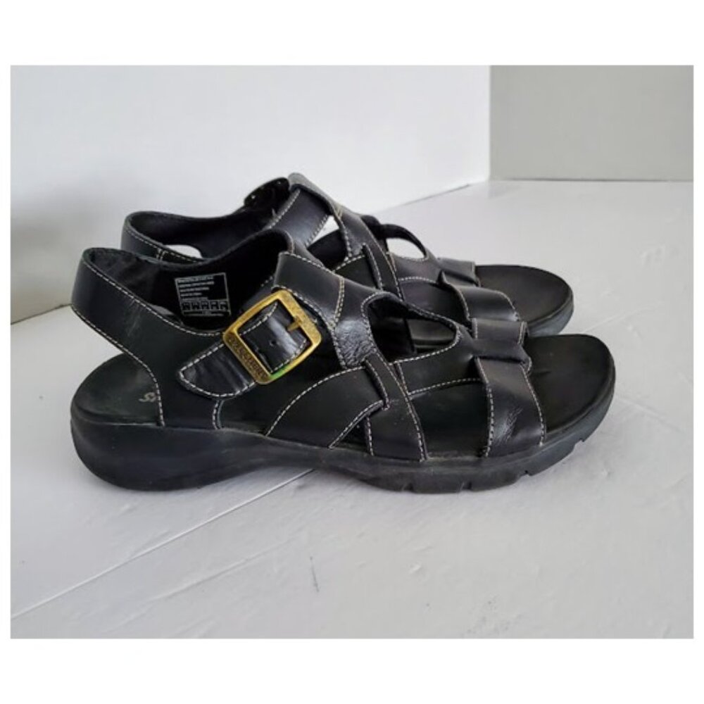 Skechers Womens Black Leather Fisherman Sandals Rubber Sole Size 7